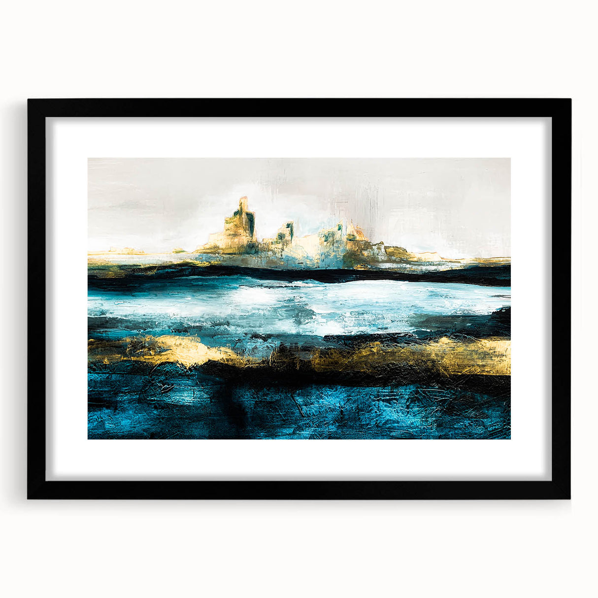 Modern Minimalist Landscape Prints – Abstract Gold and Blue Terrain
