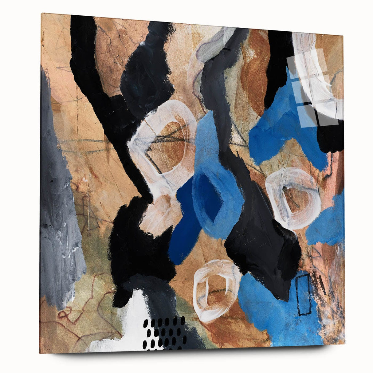 Abstract Canvas Wall Art – Bold Modern Painting in Black & Royal Blue