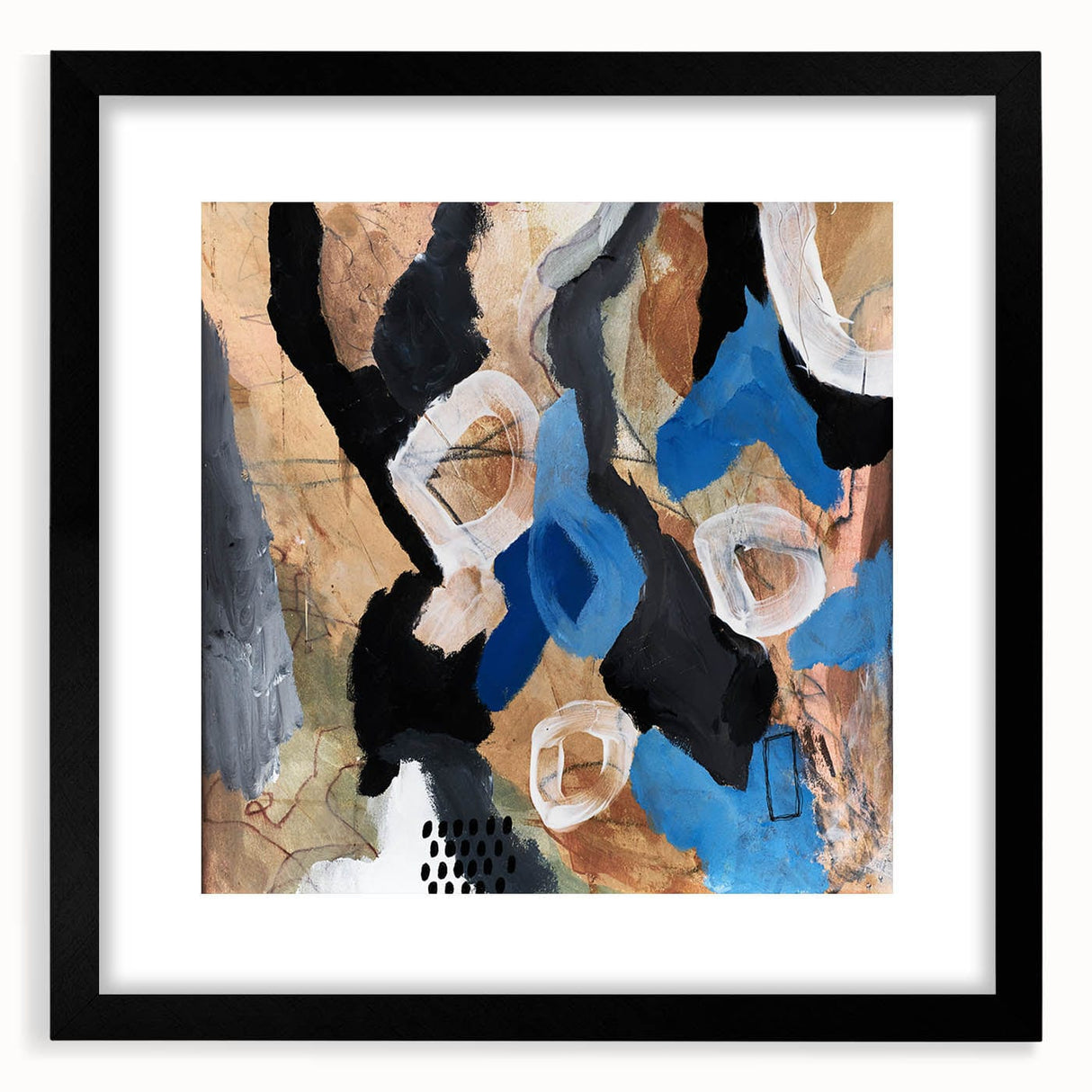 Abstract Canvas Wall Art – Bold Modern Painting in Black & Royal Blue
