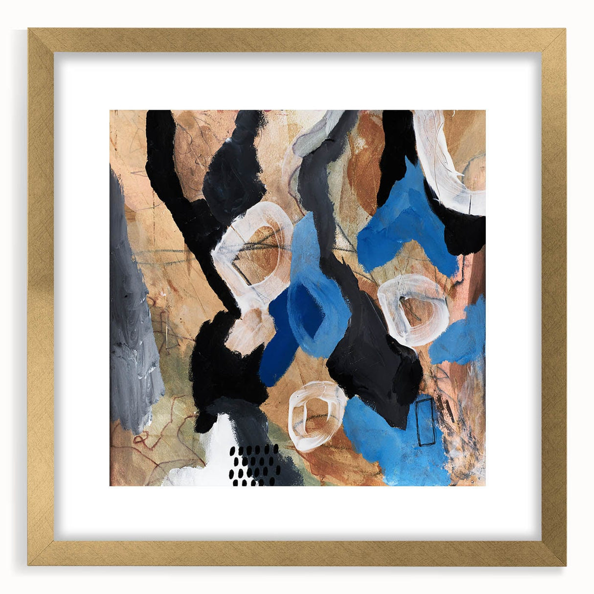 Abstract Canvas Wall Art – Bold Modern Painting in Black & Royal Blue
