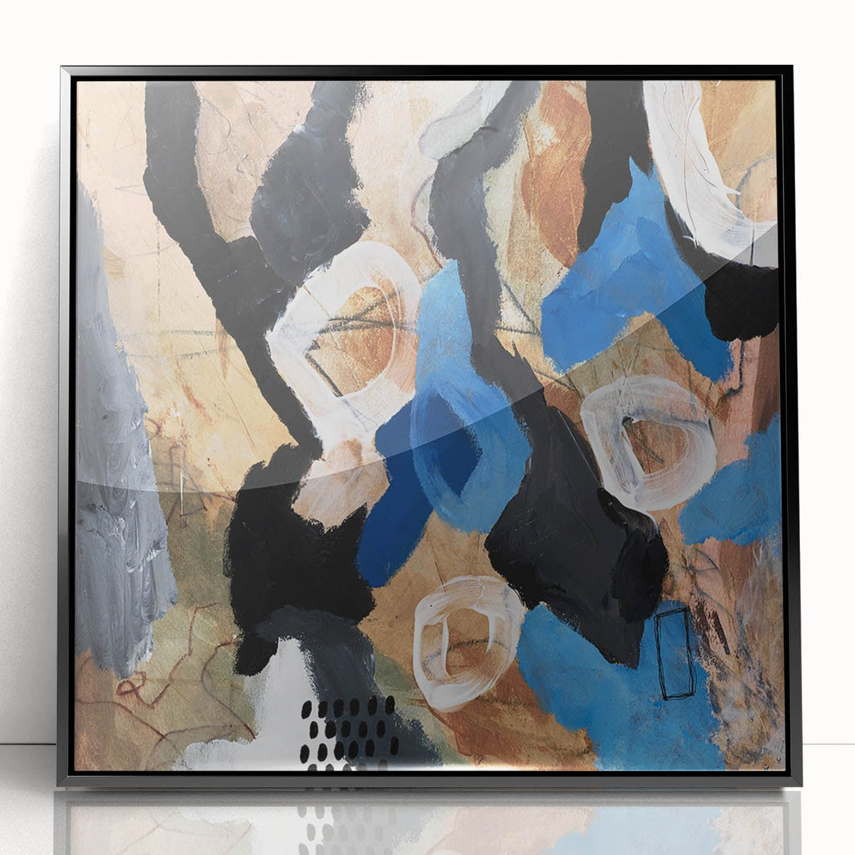Abstract Canvas Wall Art – Bold Modern Painting in Black & Royal Blue