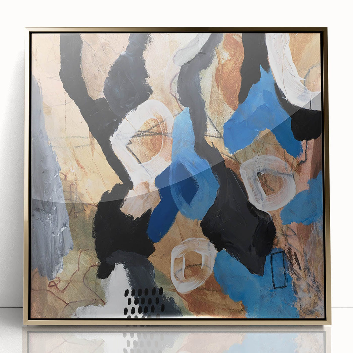 Abstract Canvas Wall Art – Bold Modern Painting in Black & Royal Blue