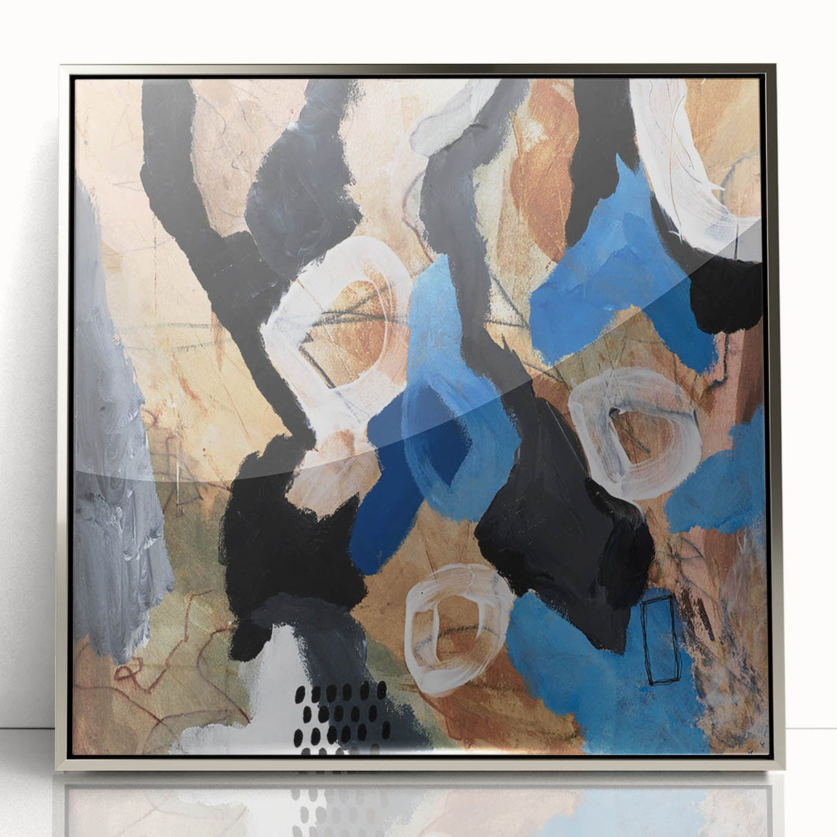 Abstract Canvas Wall Art – Bold Modern Painting in Black & Royal Blue