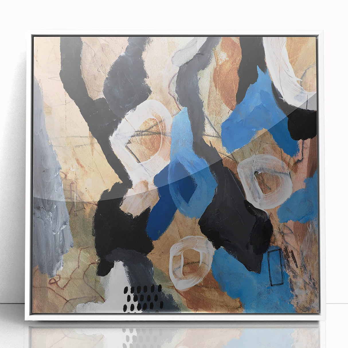 Abstract Canvas Wall Art – Bold Modern Painting in Black & Royal Blue