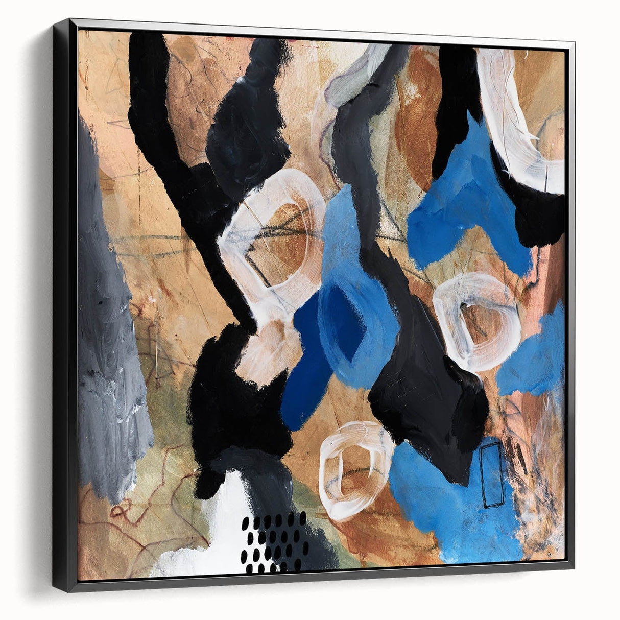 Abstract Canvas Wall Art – Bold Modern Painting in Black & Royal Blue