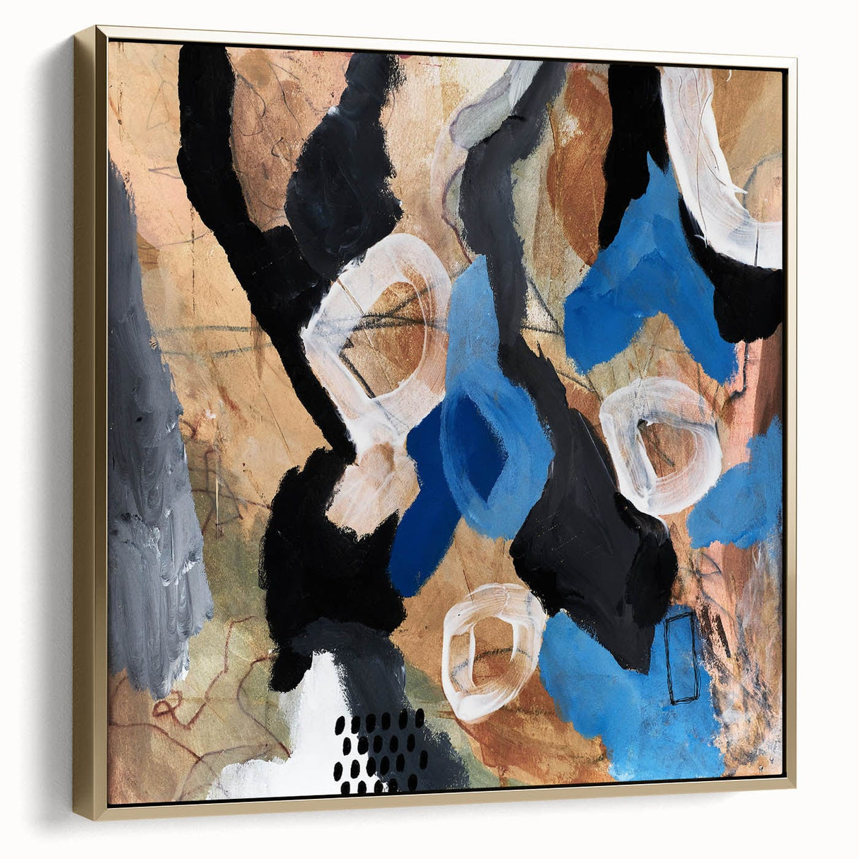 Abstract Canvas Wall Art – Bold Modern Painting in Black & Royal Blue