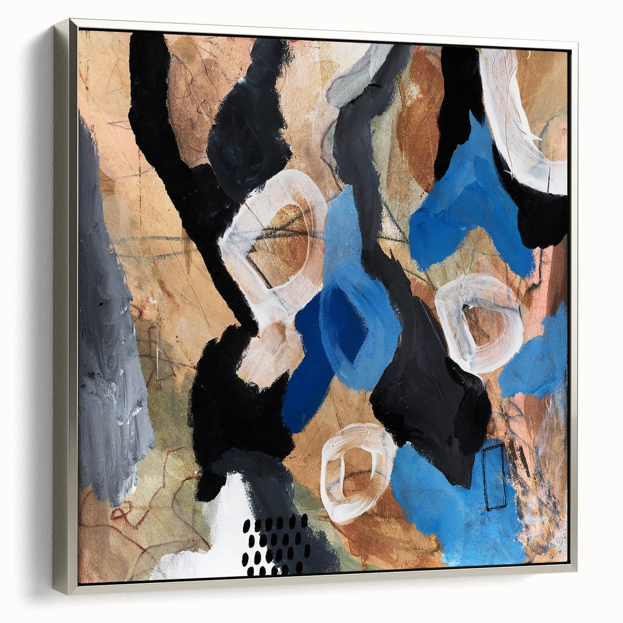 Abstract Canvas Wall Art – Bold Modern Painting in Black & Royal Blue