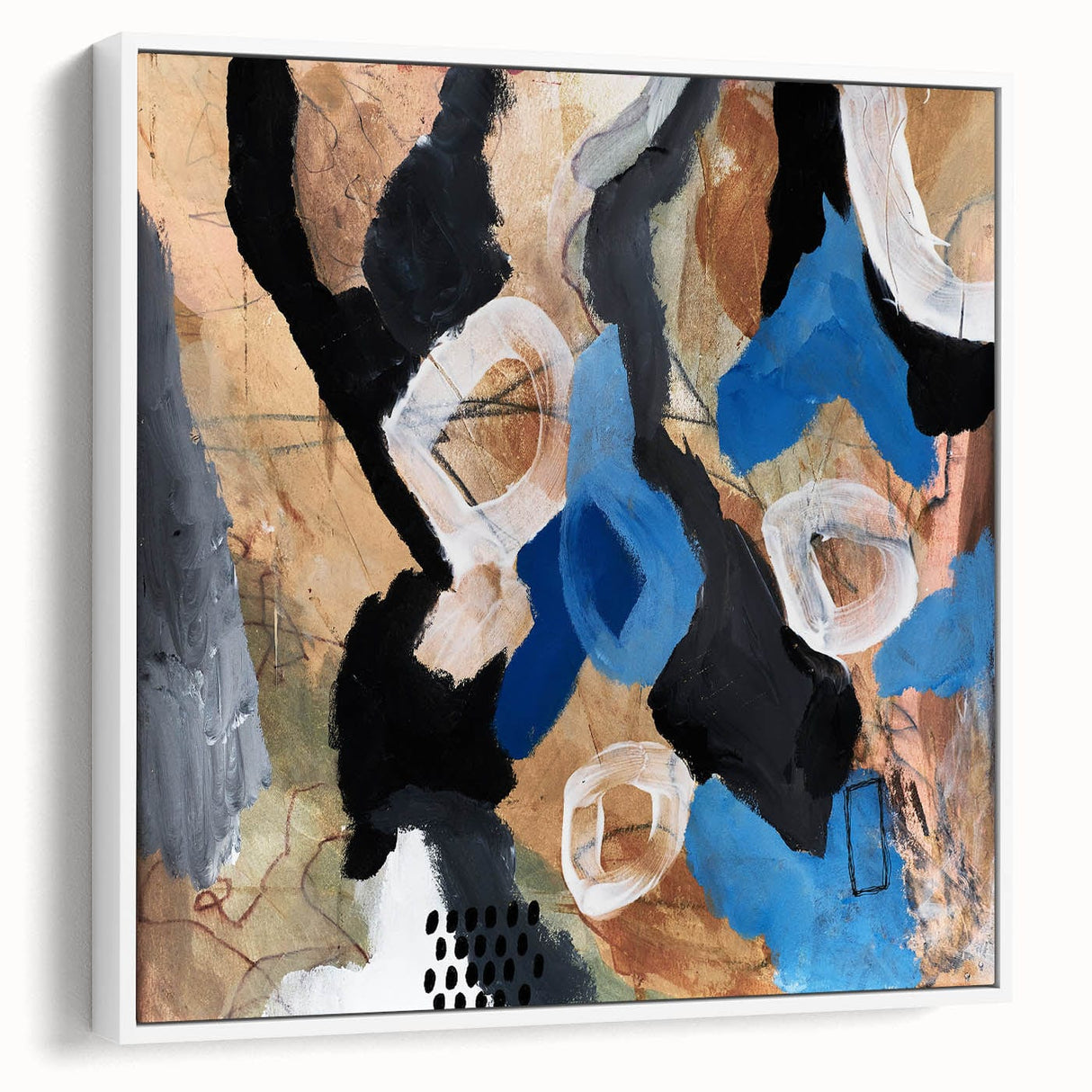 Abstract Canvas Wall Art – Bold Modern Painting in Black & Royal Blue
