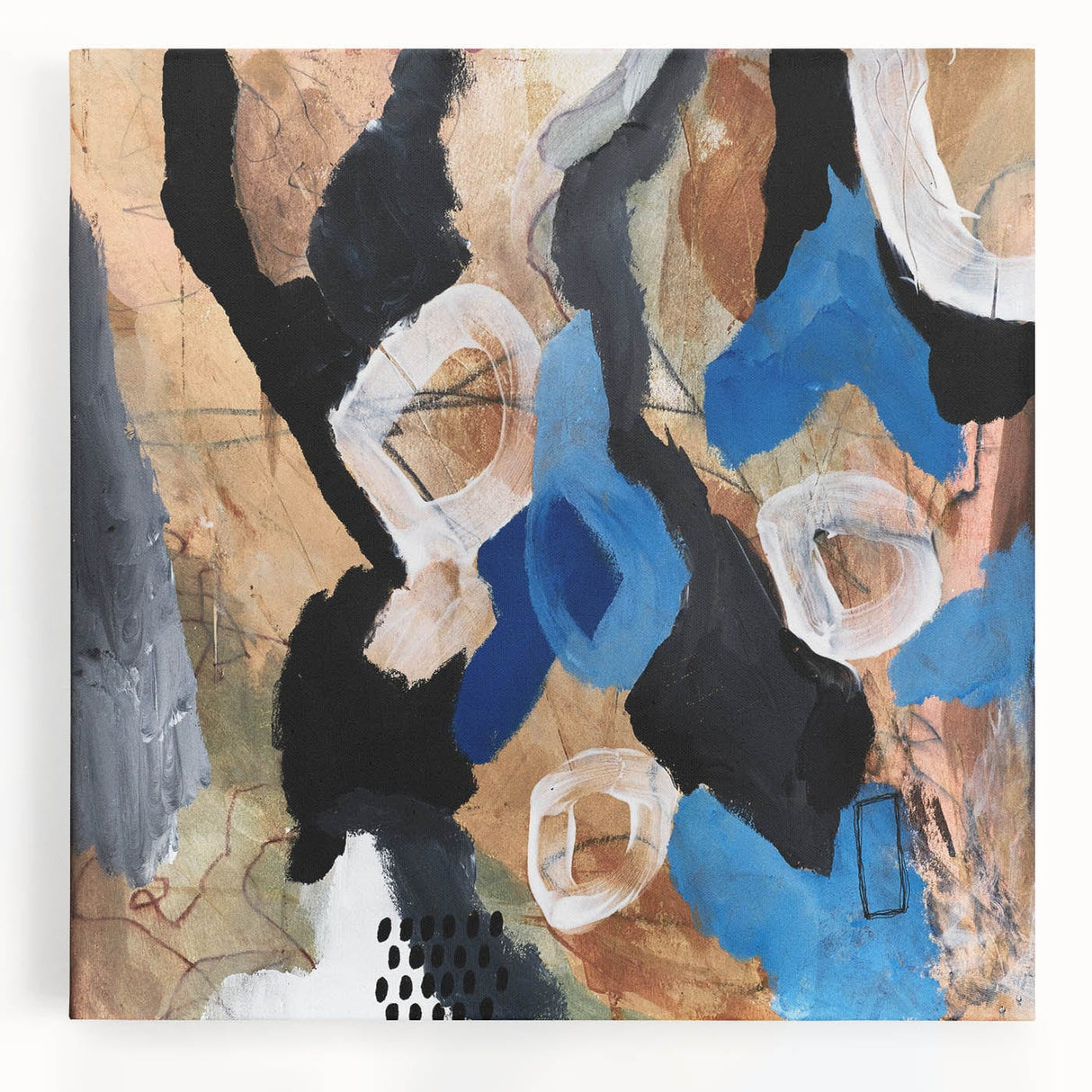 Abstract Canvas Wall Art – Bold Modern Painting in Black & Royal Blue