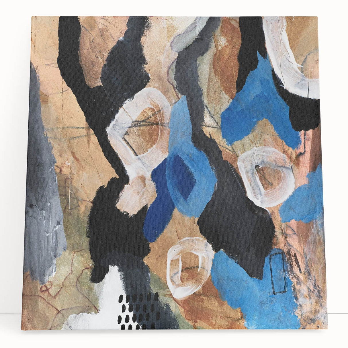 Abstract Canvas Wall Art – Bold Modern Painting in Black & Royal Blue