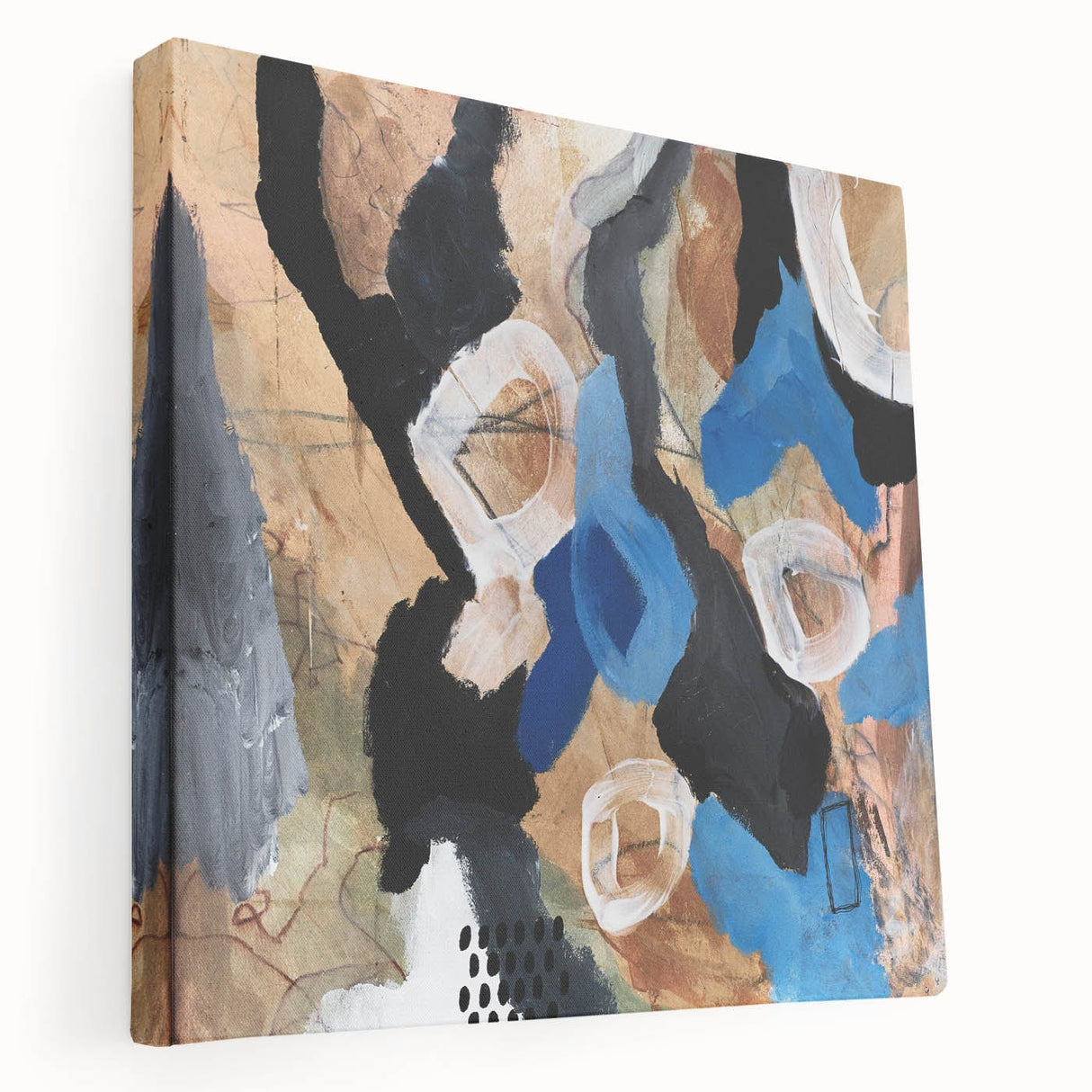 Abstract Canvas Wall Art – Bold Modern Painting in Black & Royal Blue