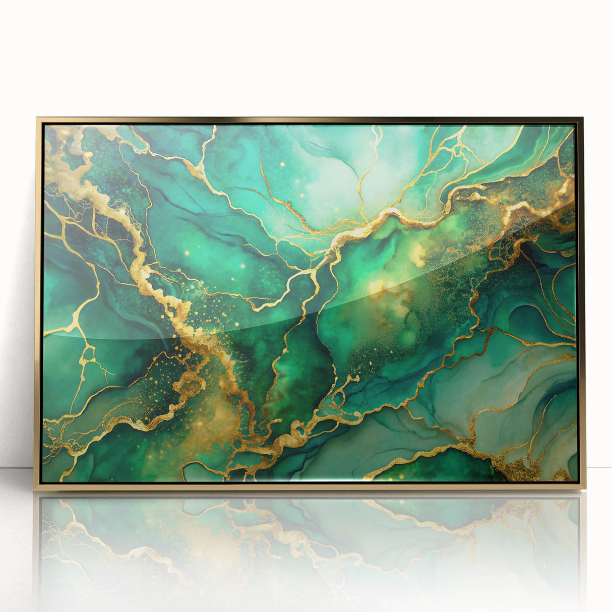 Luxury Green & Gold Abstract Painting – Modern Wall Art Print