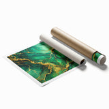Luxury Green & Gold Abstract Painting – Modern Wall Art Print