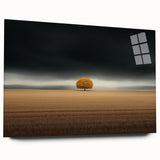 Abstract Minimalist Landscape – Lone Golden Tree in Storm Print
