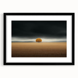 Abstract Minimalist Landscape – Lone Golden Tree in Storm Print
