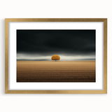 Abstract Minimalist Landscape – Lone Golden Tree in Storm Print