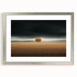 Abstract Minimalist Landscape – Lone Golden Tree in Storm Print