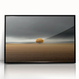 Abstract Minimalist Landscape – Lone Golden Tree in Storm Print