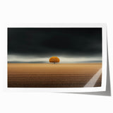 Abstract Minimalist Landscape – Lone Golden Tree in Storm Print