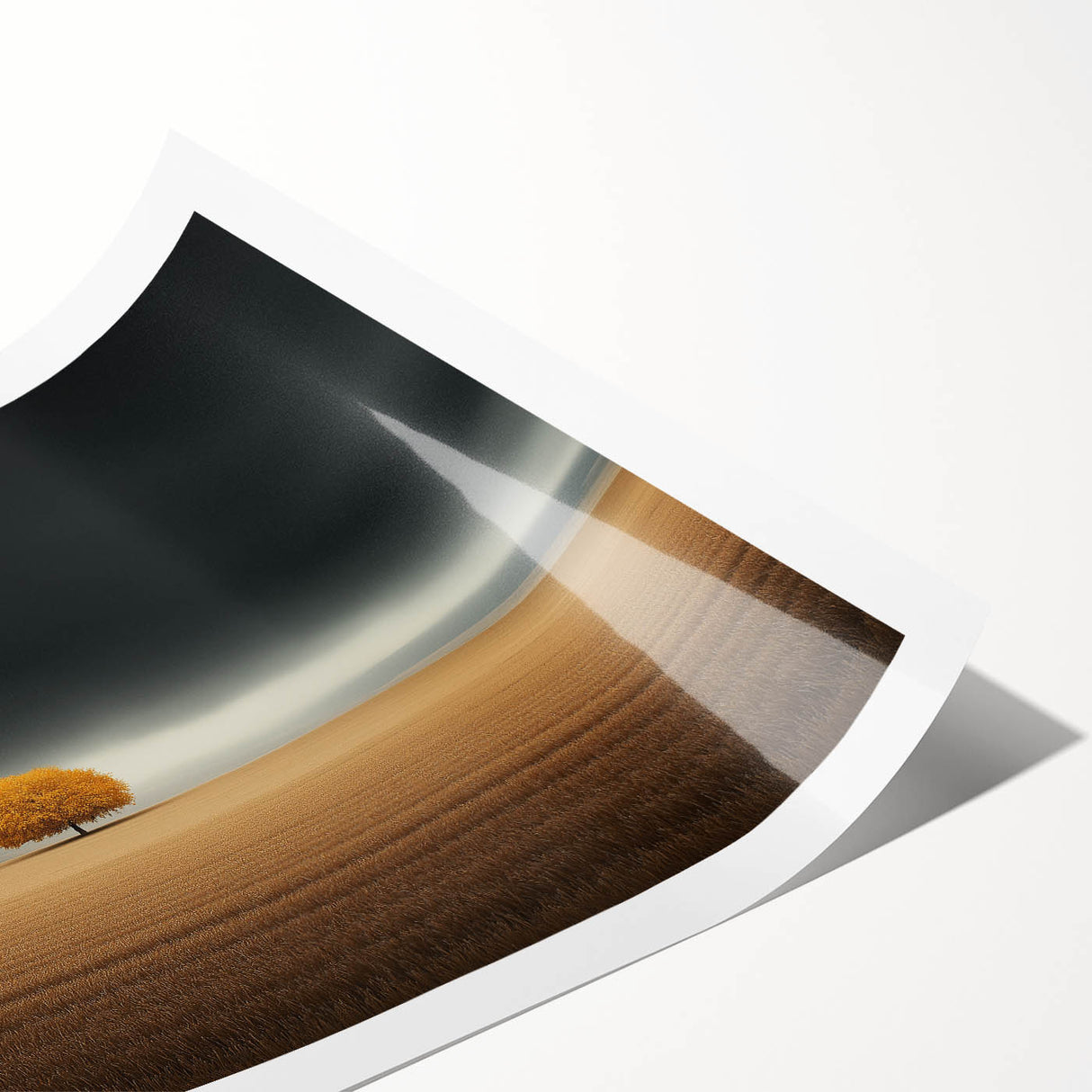 Abstract Minimalist Landscape – Lone Golden Tree in Storm Print
