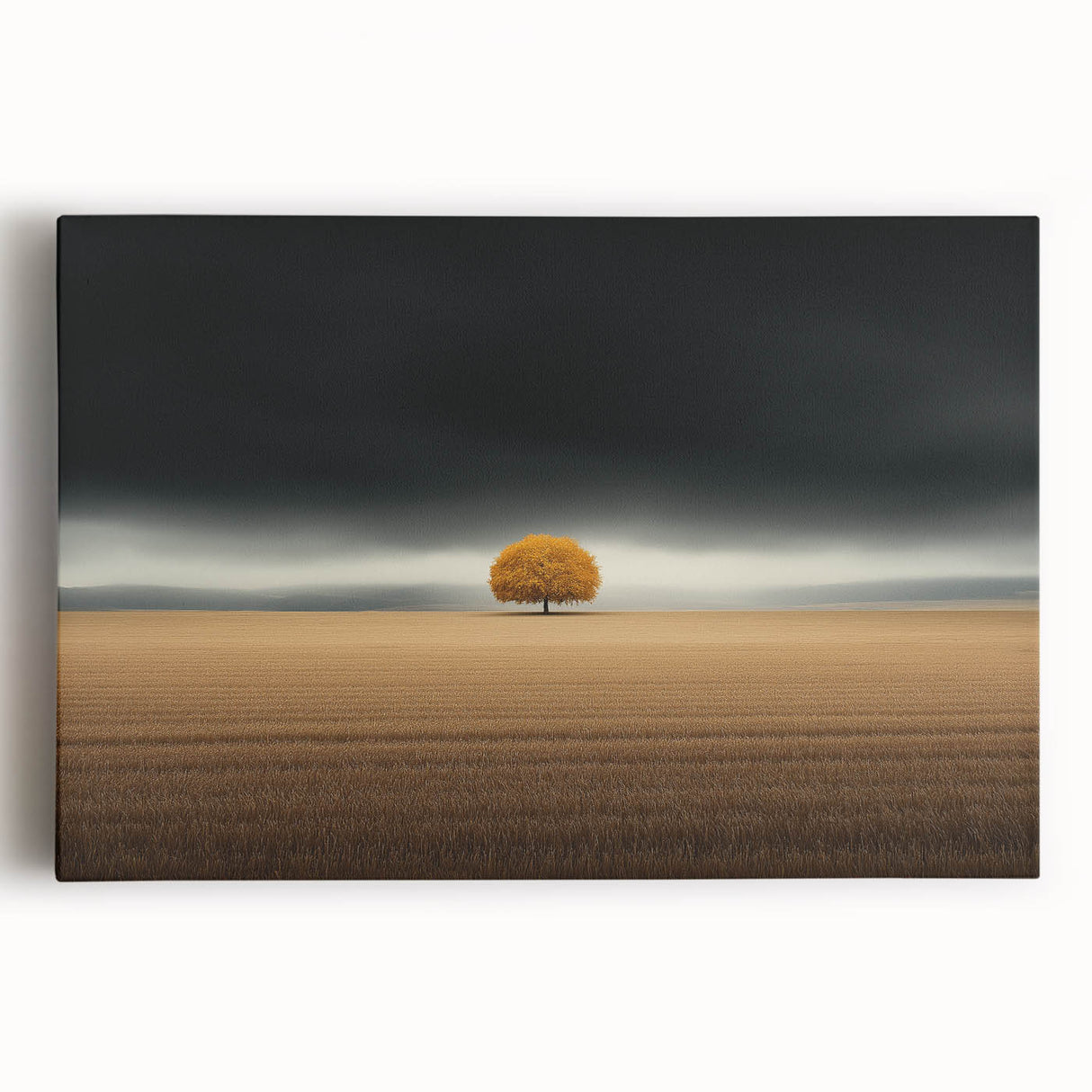 Abstract Minimalist Landscape – Lone Golden Tree in Storm Print