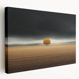Abstract Minimalist Landscape – Lone Golden Tree in Storm Print