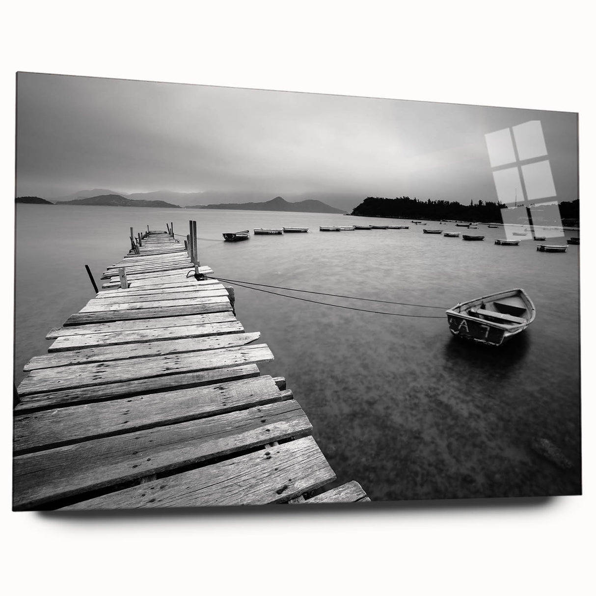 Black and White Serene Landscape Wall Art – Wooden Dock Scene