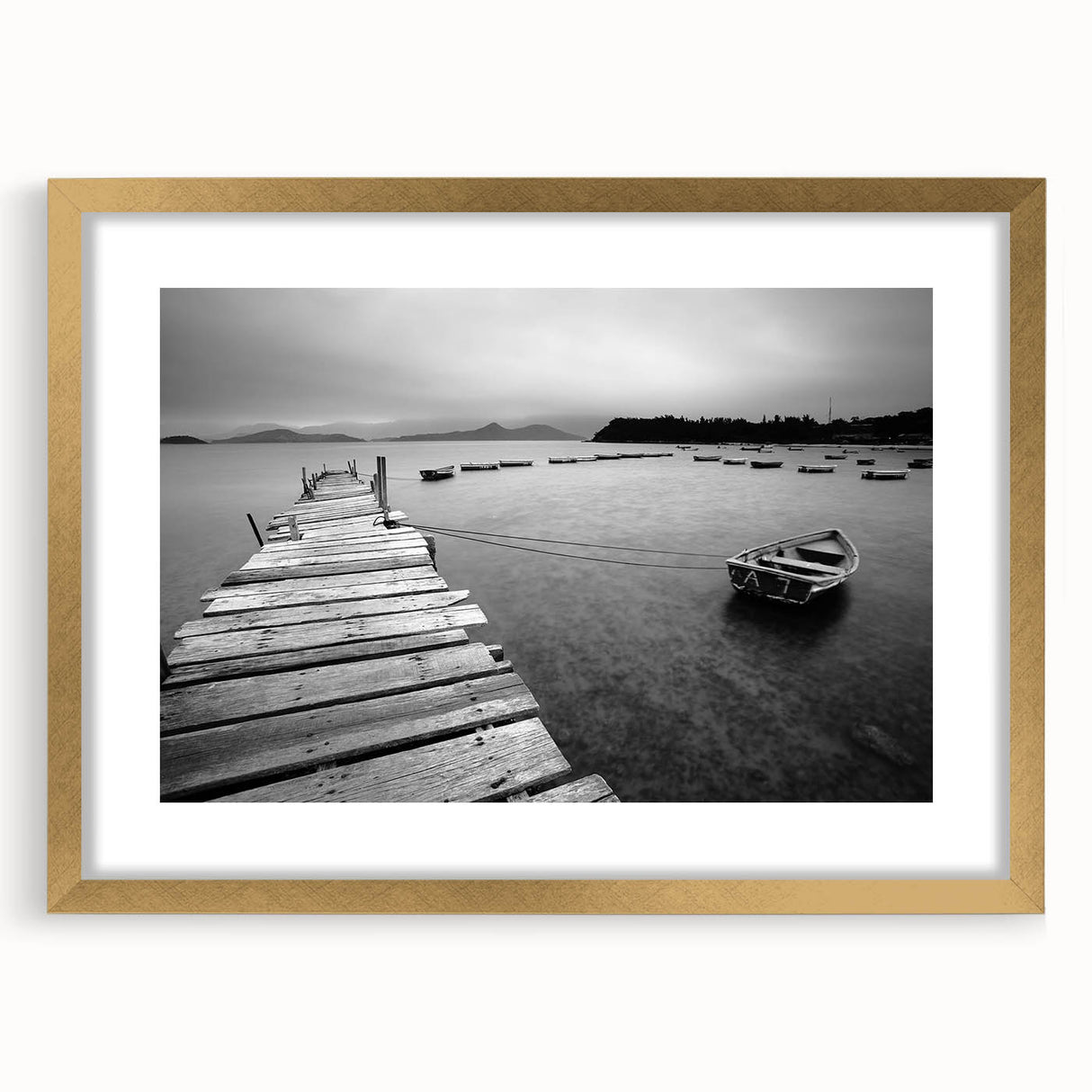 Black and White Serene Landscape Wall Art – Wooden Dock Scene