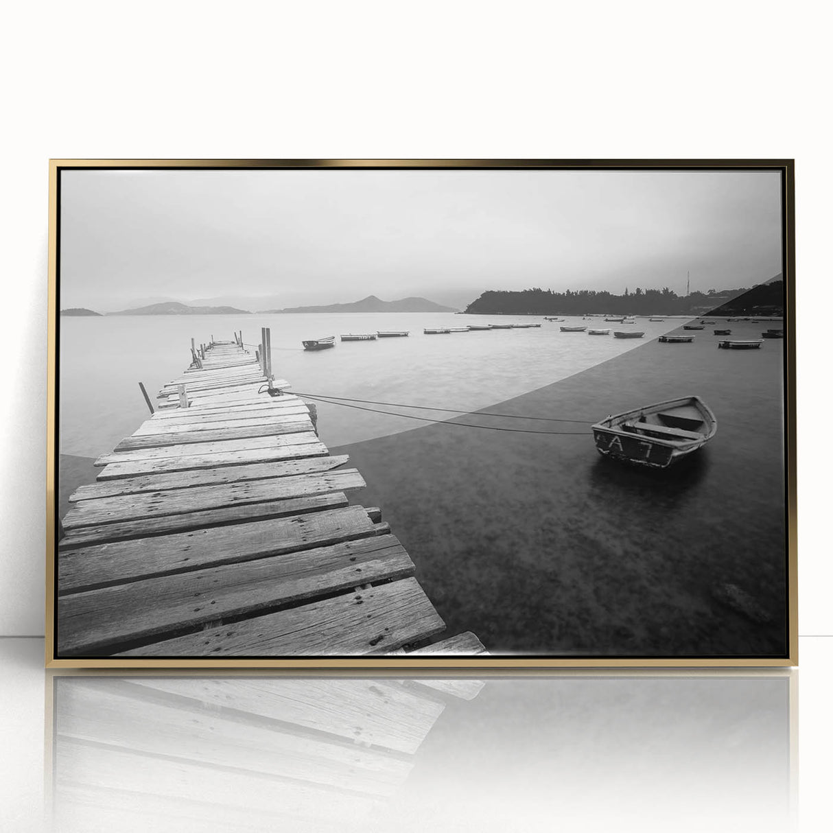 Black and White Serene Landscape Wall Art – Wooden Dock Scene