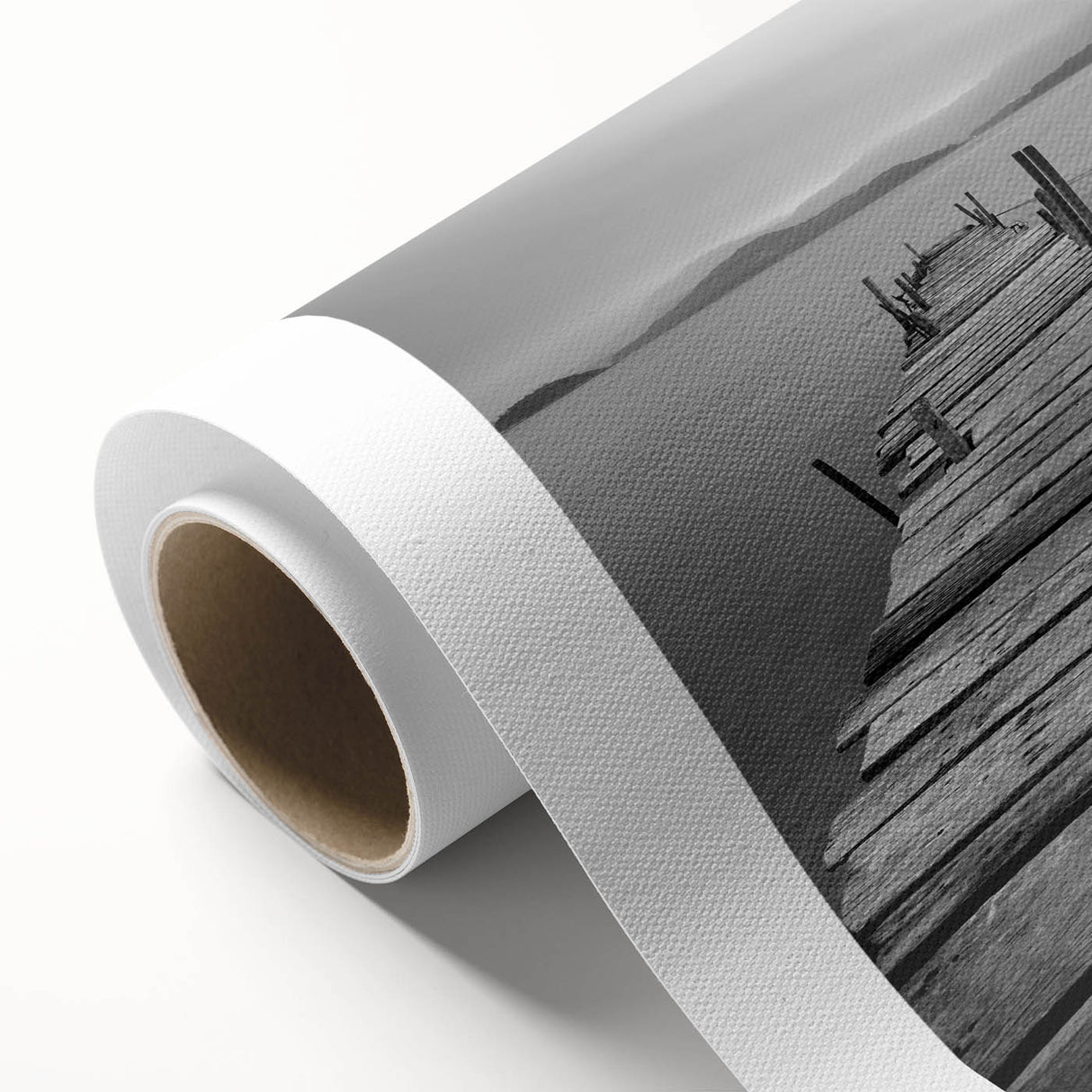 Black and White Serene Landscape Wall Art – Wooden Dock Scene