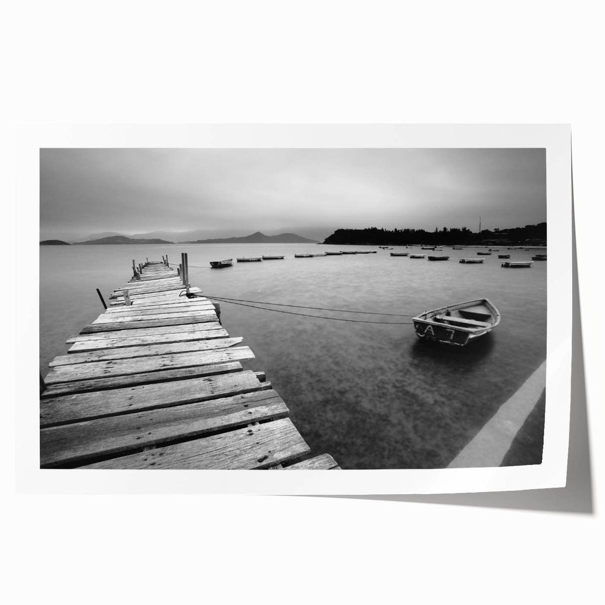 Black and White Serene Landscape Wall Art – Wooden Dock Scene