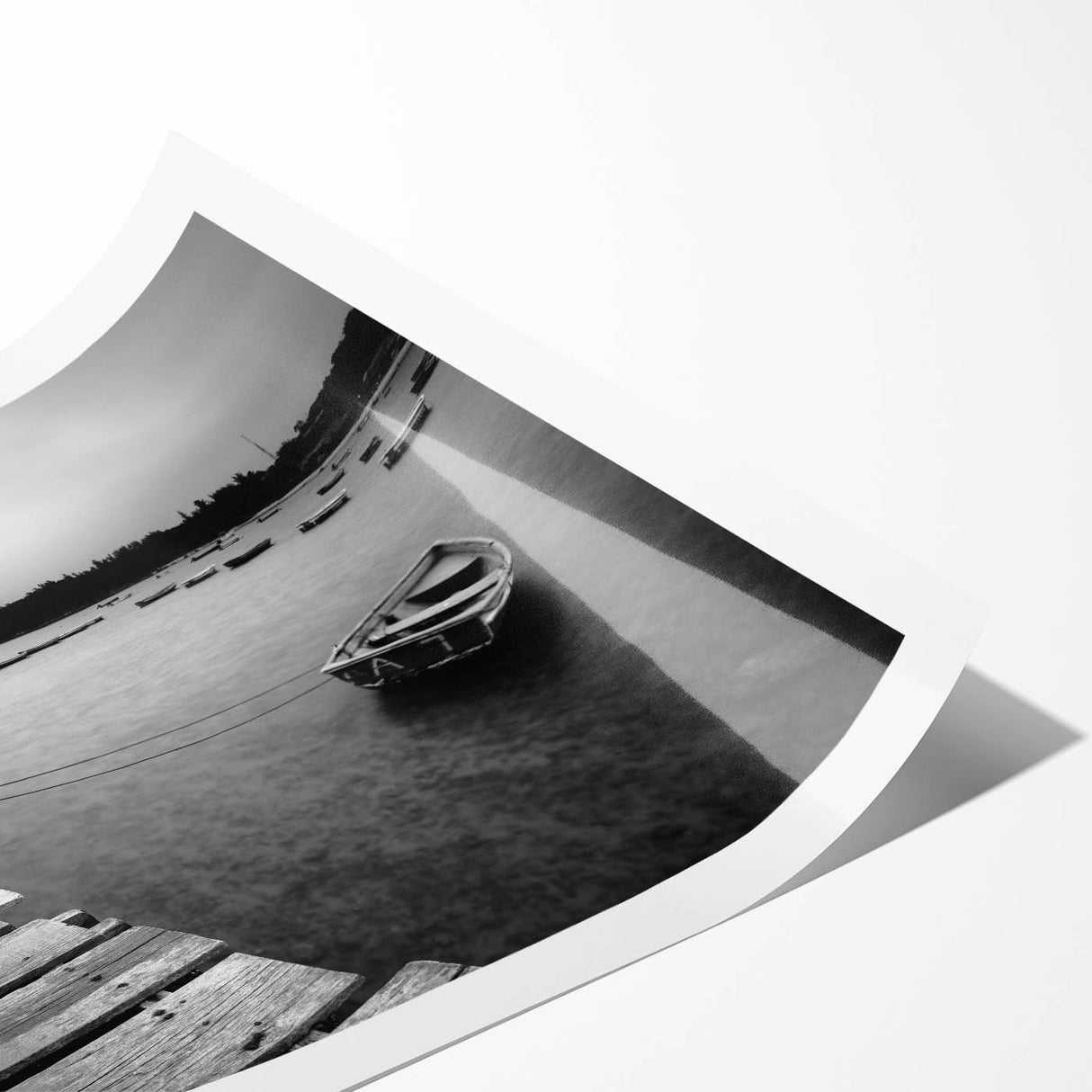 Black and White Serene Landscape Wall Art – Wooden Dock Scene