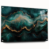 Emerald Green & Gold Fluid Canvas Art – Luxury Abstract Decor