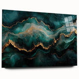 Emerald Green & Gold Fluid Canvas Art – Luxury Abstract Decor