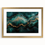 Emerald Green & Gold Fluid Canvas Art – Luxury Abstract Decor