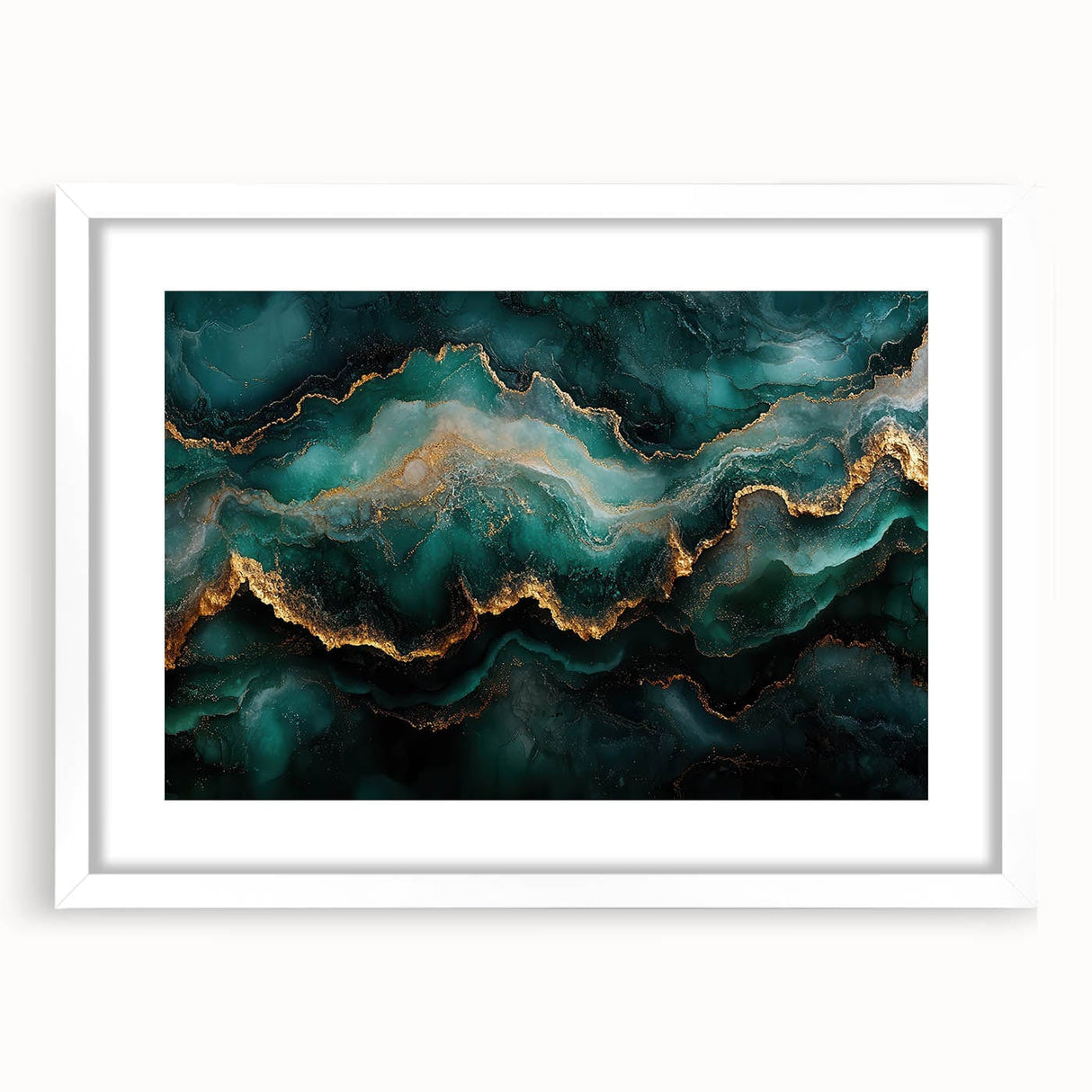 Emerald Green & Gold Fluid Canvas Art – Luxury Abstract Decor