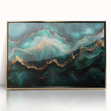 Emerald Green & Gold Fluid Canvas Art – Luxury Abstract Decor