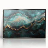 Emerald Green & Gold Fluid Canvas Art – Luxury Abstract Decor