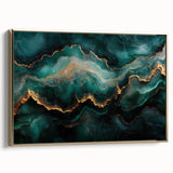 Emerald Green & Gold Fluid Canvas Art – Luxury Abstract Decor