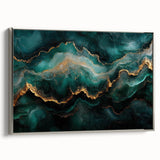 Emerald Green & Gold Fluid Canvas Art – Luxury Abstract Decor