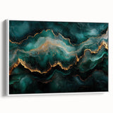 Emerald Green & Gold Fluid Canvas Art – Luxury Abstract Decor