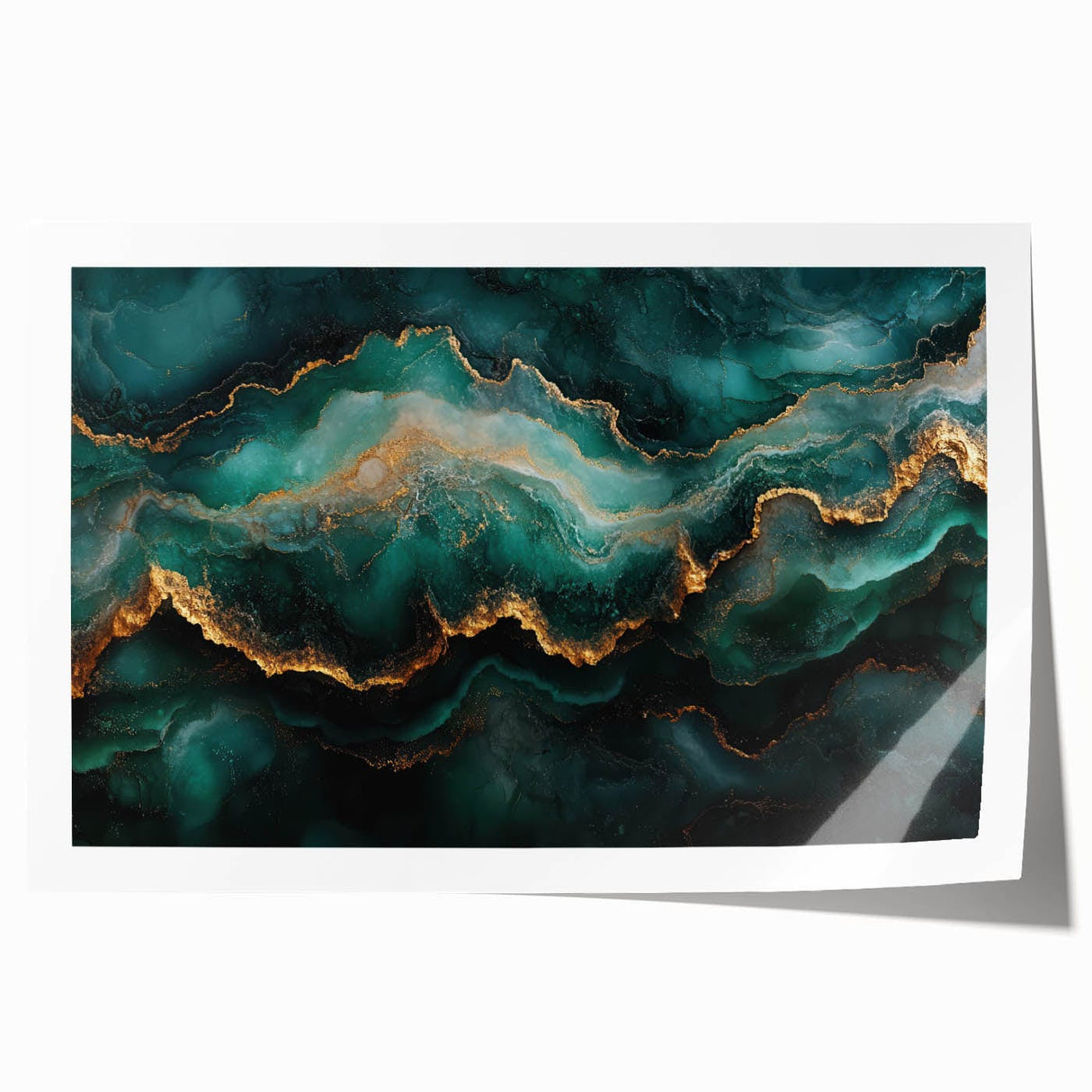 Emerald Green & Gold Fluid Canvas Art – Luxury Abstract Decor