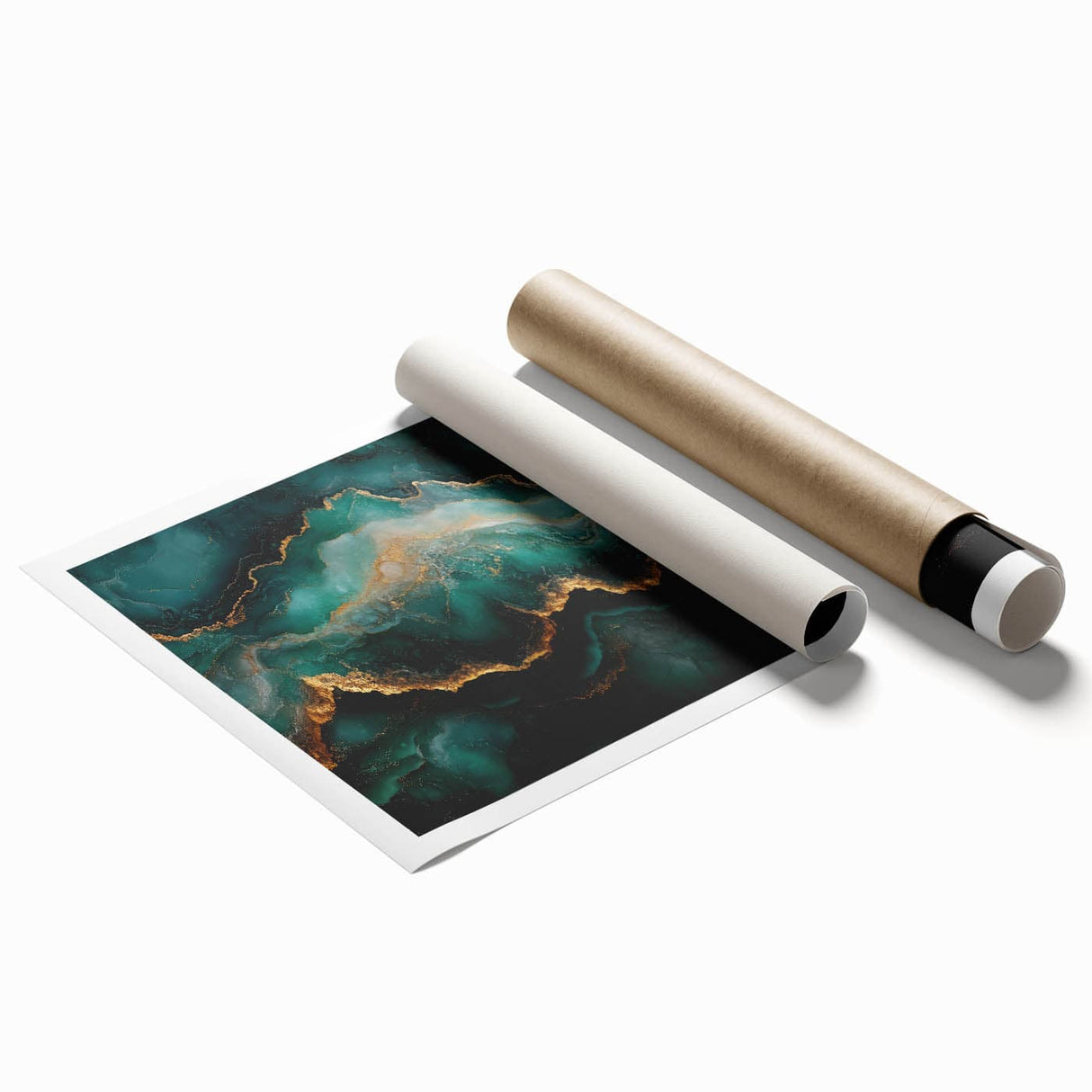Emerald Green & Gold Fluid Canvas Art – Luxury Abstract Decor