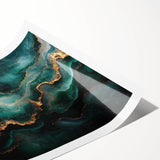 Emerald Green & Gold Fluid Canvas Art – Luxury Abstract Decor