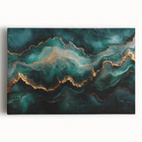 Emerald Green & Gold Fluid Canvas Art – Luxury Abstract Decor