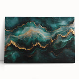 Emerald Green & Gold Fluid Canvas Art – Luxury Abstract Decor