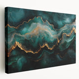 Emerald Green & Gold Fluid Canvas Art – Luxury Abstract Decor