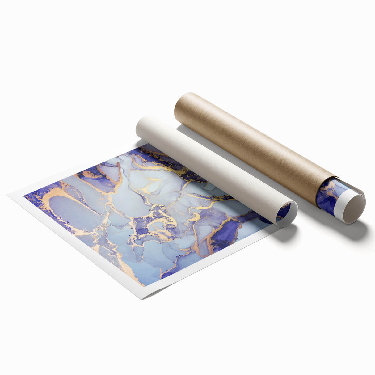 Contemporary Luxury Abstract Painting – Blue, Lilac & Gold Art