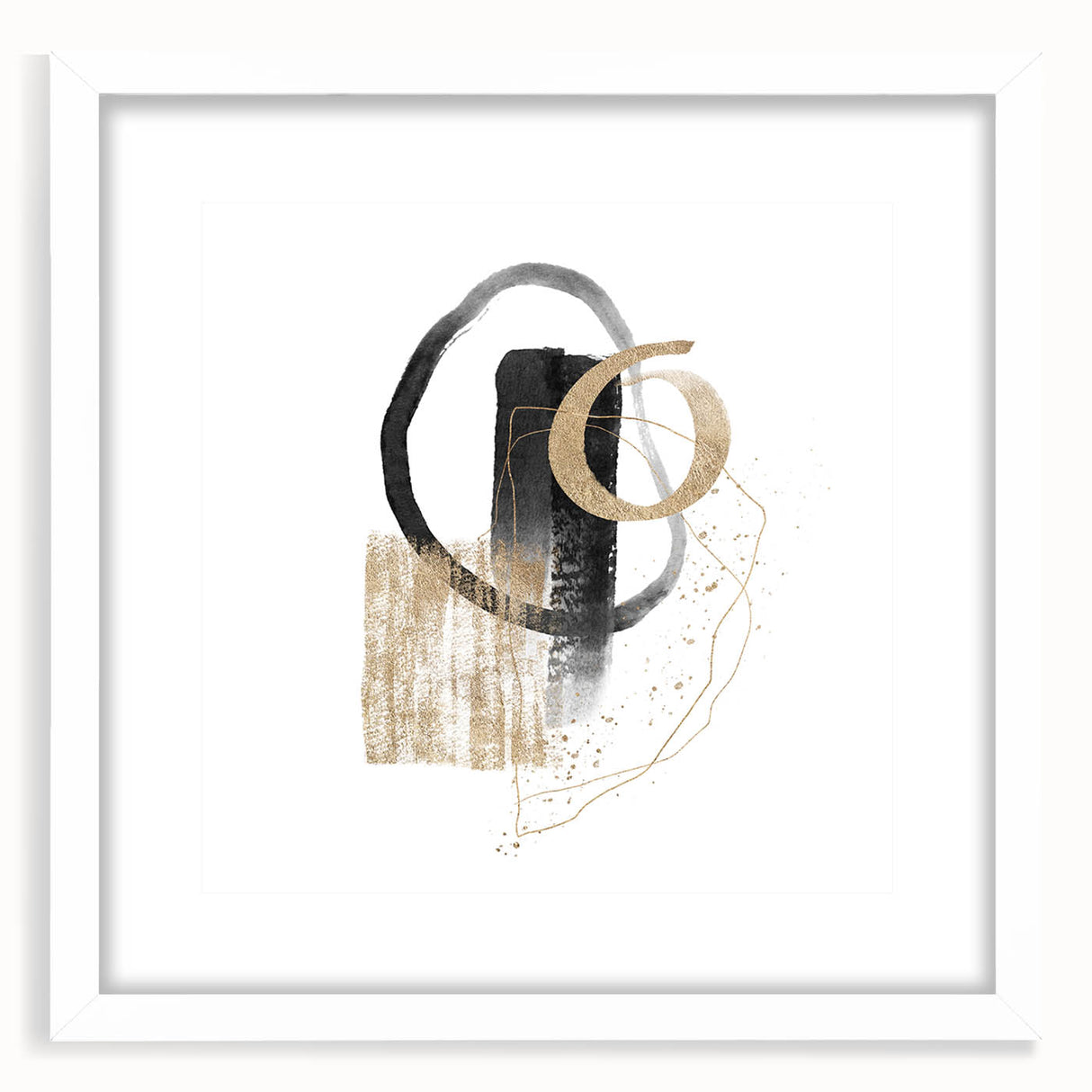 Geometric minimalist abstract wall art – black and gold modern print