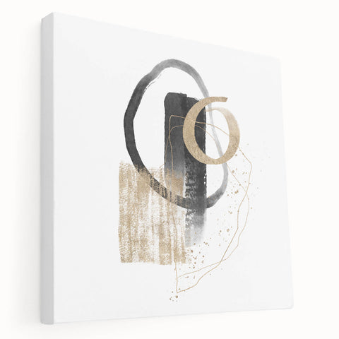 Geometric minimalist abstract wall art – black and gold modern print